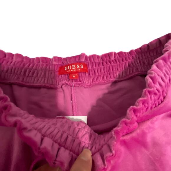 Guess Lillian Velour Dragonfruit Shorts Women's Size Medium Pink Pull on Sparkle - Picture 10 of 10